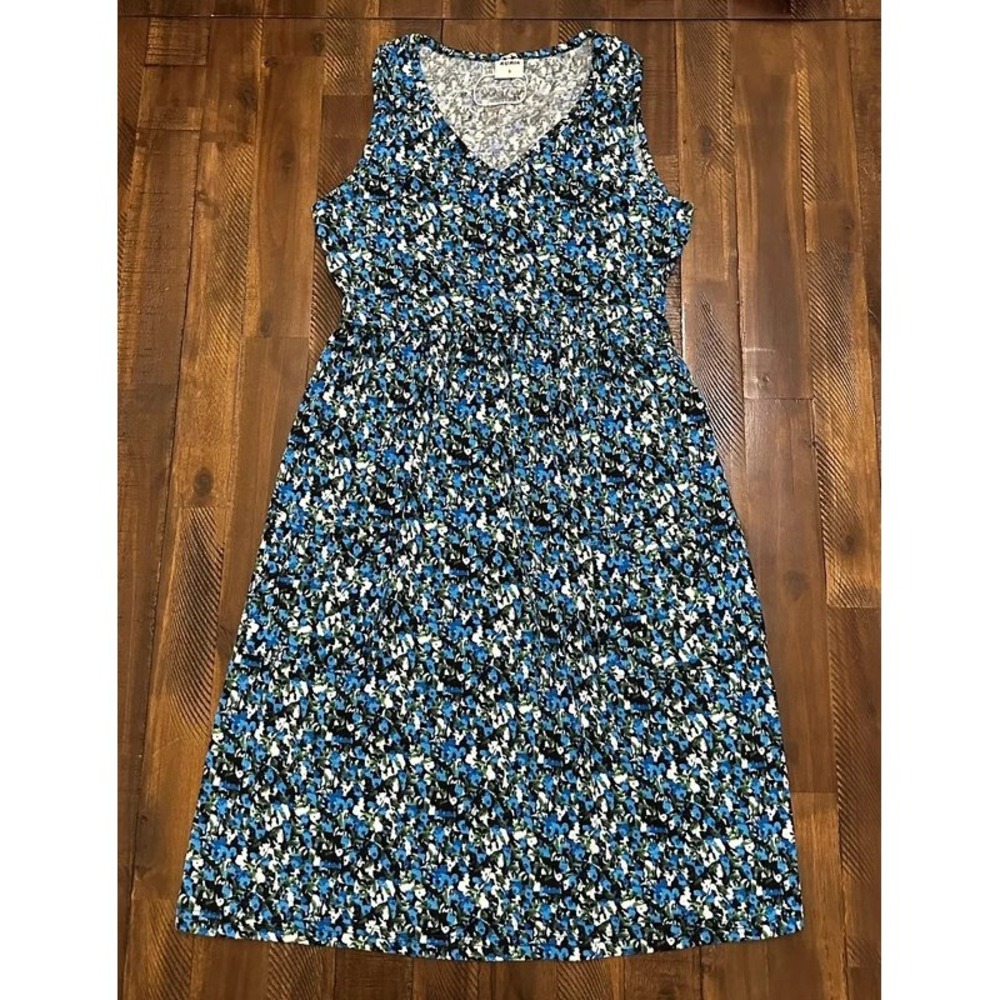 Rumia V-Neck Midi Dress S Blue Floral Ditsy Sleeveless Empire Waist